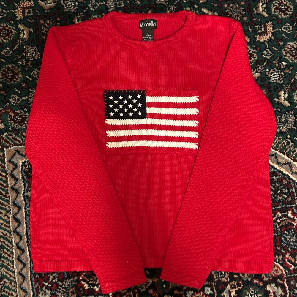 Rafaella Small Red Crewneck Sweater with American Flag Knit